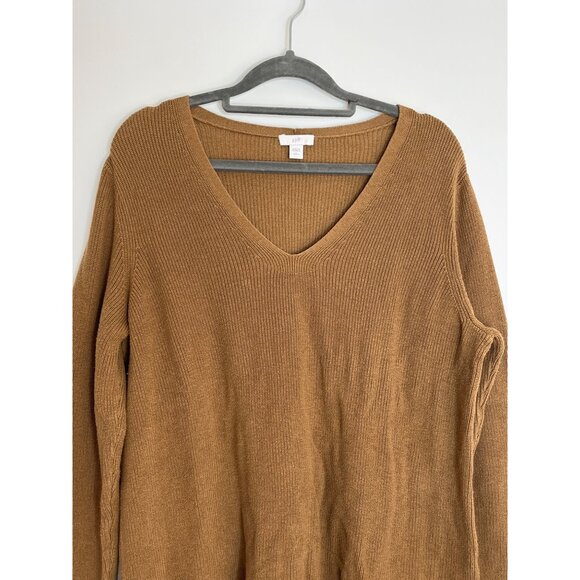 J JIll Brown V-Neck Ribbed Knit Long Sleeve Pullover Sweater Cotton Blend L P - Picture 2 of 8